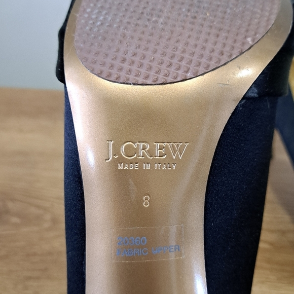 J. Crew Black Heels Women's Size 8 Fabric Upper Bow Open Toe Gold Made in Italy - Picture 10 of 16